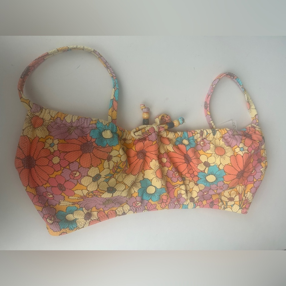 Jessica Simpson Women’s Floral Rendevous Tie Front Bandeau Swim Top M